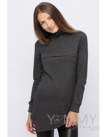 Джемпер для кормящих и беременных с асимметричным низом, темно-серый меланж