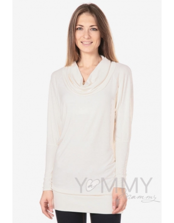 Платье-туника для кормящих и беременных с воротником "хомут", экрю