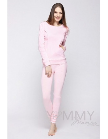 Домашний костюм для кормящих и беременных белая/розовая полоска