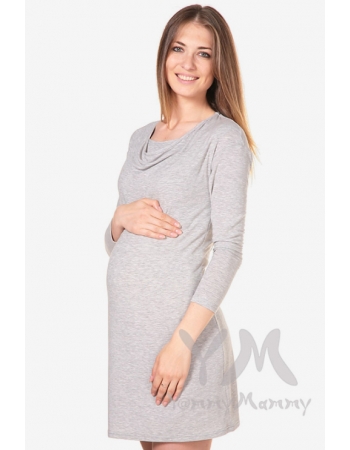 Платье для кормящих и беременных с горловиной "качелька", светло-серый меланж