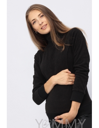 Джемпер для беременных и кормящих флисовый с высоким горлом, черный