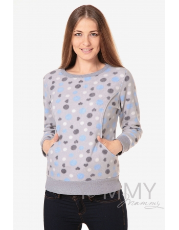 Джемпер для кормящих и беременных флисовый, цвет серый с голубыми и серыми кругами