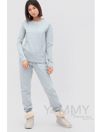 Костюм для беременных и кормящих, серо-голубой меланж
