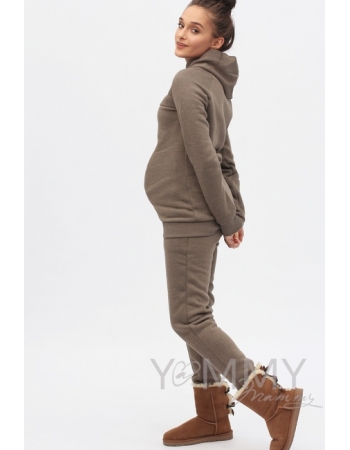 Теплый костюм для беременных и кормящих, цвет коричневый меланж