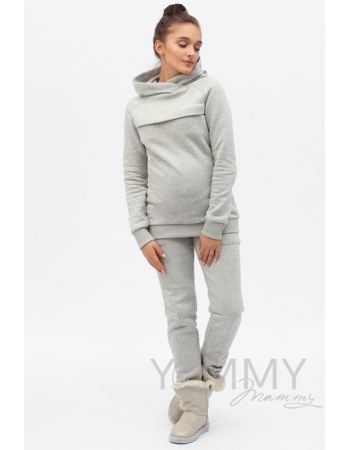 Теплый костюм для кормящих и беременных, цвет серый меланж