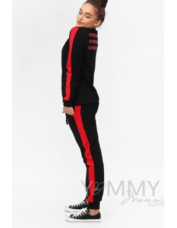 Костюм для беременных и кормящих с принтом, черный