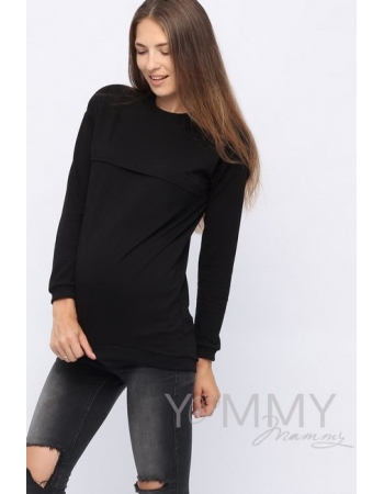Джемпер для беременных и кормящих с удлиненной спинкой, черный