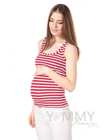 Майка для кормящих и беременных, в красную полоску