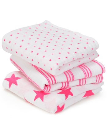 Муслиновые пеленки для новорожденных Aden&Anais средние, набор 3, Musy Neon Pink