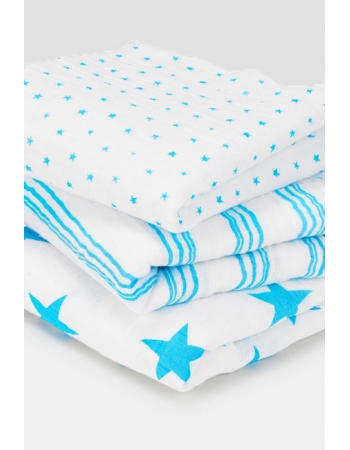 Муслиновые пеленки для новорожденных Aden&Anais средние, набор 3, Musy Neon Blue