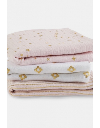 Муслиновые пеленки для новорожденных Aden&Anais мерцающие средние, набор 3, Metallic Primrose