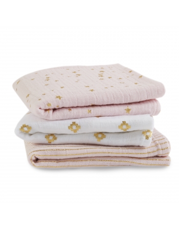 Муслиновые пеленки для новорожденных Aden&Anais мерцающие средние, набор 3, Metallic Primrose