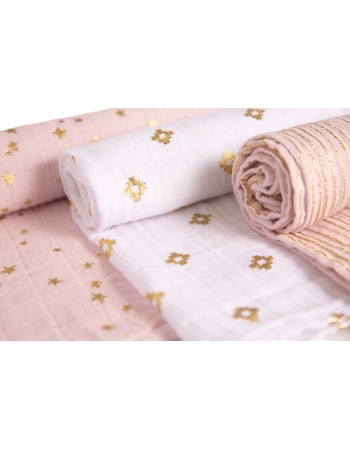 Муслиновые пеленки для новорожденных Aden&Anais мерцающие средние, набор 3, Metallic Primrose