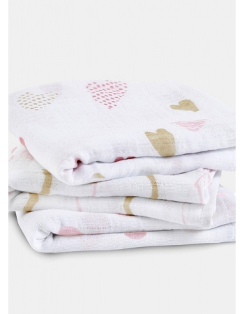 Муслиновые пеленки для новорожденных Aden&Anais средние, набор 3, Heart Breaker