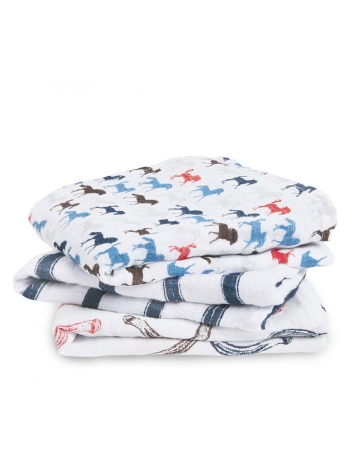 Муслиновые пеленки для новорожденных Aden&Anais средние, набор 3, Wild Horses