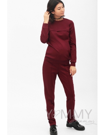 Костюм для беременных и кормящих из плотной вискозы, цвет бургунди