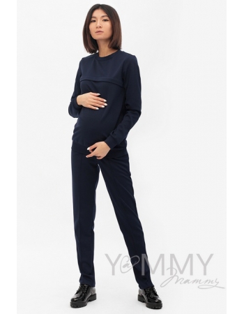 Костюм для кормящих и беременных из плотной вискозы, цвет темно-синий