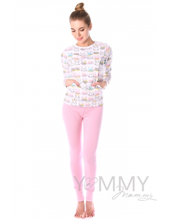 Комплект для дома розовый с принтом "зайчики/котики"