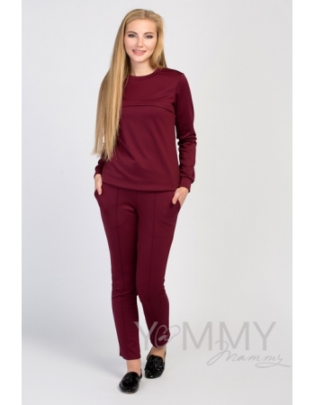 Костюм для беременных и кормящих из плотной вискозы, цвет бургунди