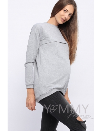 Джемпер для кормящих и беременных с удлиненной спинкой, серый меланж