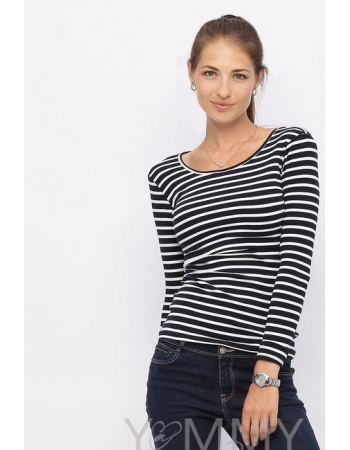 Лонгслив для кормящих и кормящих, темно-синий в белую полоску