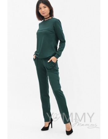 Костюм для кормящих и беременных из плотной вискозы, цвет изумрудный