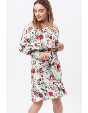 Платье для беременных и кормящих с воланом и длинным рукавом, цветочный принт
