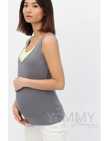 Майка для беременных и кормящих, цвет серый с жёлтым