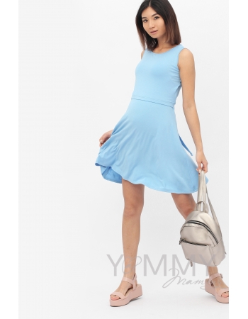 Платье для беременных и кормящих с пояском, голубое