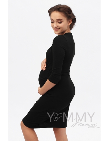 Платье для беременных и кормящих со складками, черное