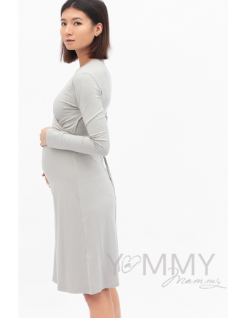 Платье на запах для кормящих и беременных, серый жемчуг