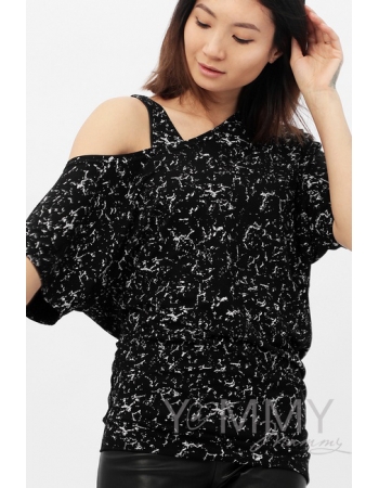 Блуза для беременных и кормящих со спущенным плечом, черный