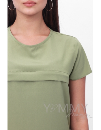 Блуза для кормящих и беременных с воланом, цвет олива