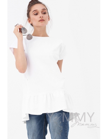 Футболка для кормящих и беременных свободного силуэта с воланом, цвет белый