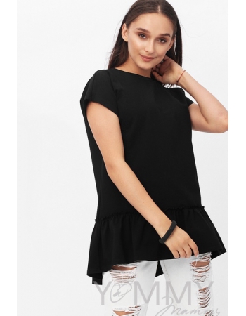 Футболка для кормящих и беременных свободного силуэта с воланом, черный