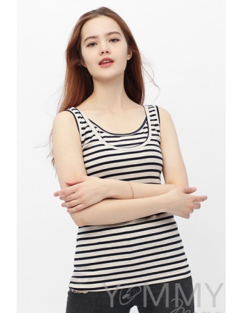 Майка для беременных и кормящих в полоску, бежевый/синий