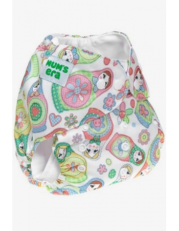 Многоразовый подгузник "Mums Era", Матрёшки белый (1 вкладыш)