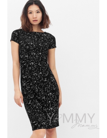 Платье для беременных и кормящих с серым рисунком, черный