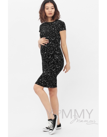 Платье для беременных и кормящих с серым рисунком, черный