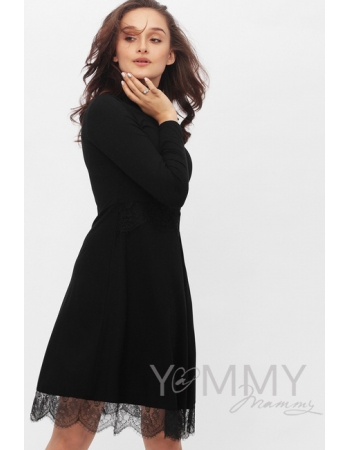 Платье для беременных и кормящих с кружевом, цвет черный