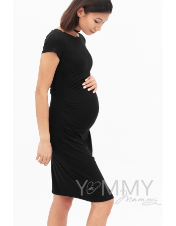 Платье для кормящих и беременных из модала с коротким рукавом, черное