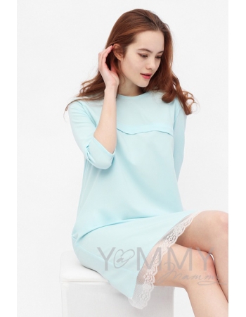 Платье для кормящих и беременных с кружевом, небесно-голубое