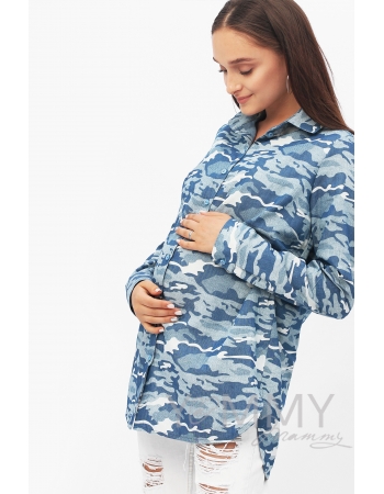 Рубашка для беременных и кормящих джинсовая, цвет милитрари