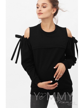 Свитшот для беременных и кормящих с вырезами на плечах, черный