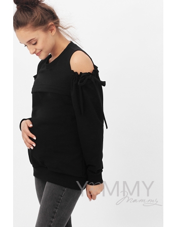 Свитшот для беременных и кормящих с вырезами на плечах, черный
