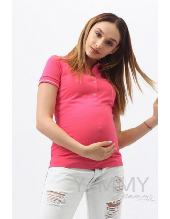 Футболка поло для беременных и кормящих, фуксия