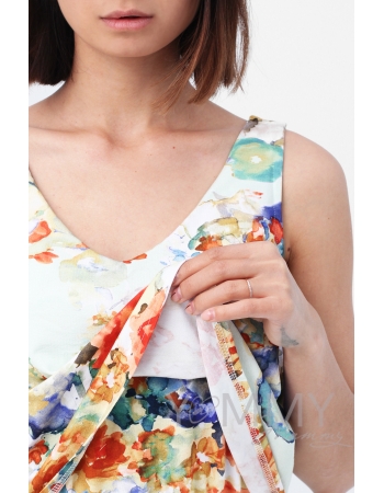 Платье для кормящих и беременных двухъярусное с цветочным принтом, экрю