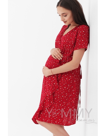Платье для кормящих и беременных на запах с цветочным принтом, цвет красный