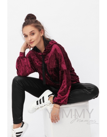 Толстовка для кормящих и беременных с капюшоном из велюра, цвет марсала