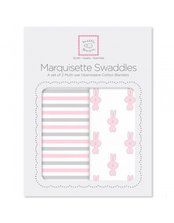 Набор пеленок SwaddleDesigns - Marquisette 2-Pack Little Bunnie Simple Stripes
